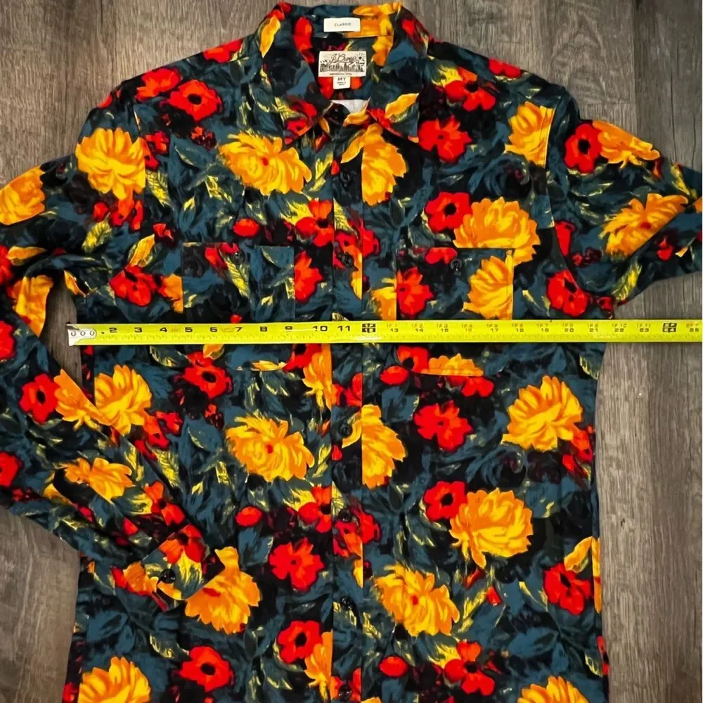 J. Crew Mens Floral Mid-Weight Flannel Shirt Cotton Classic Long Sleeve Size MT